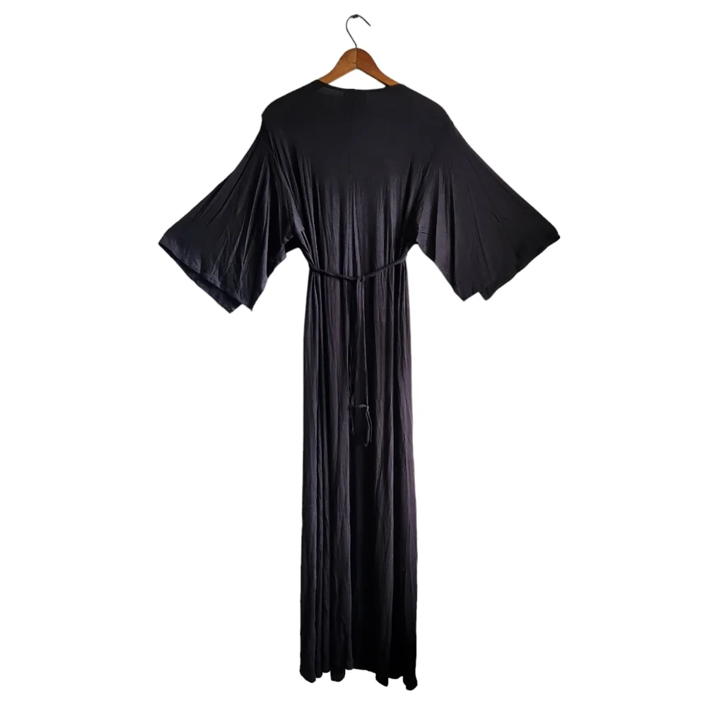 IMAN Beaded Neckline Maxi Dress Black Open Sleeve Size Med Tall NEW